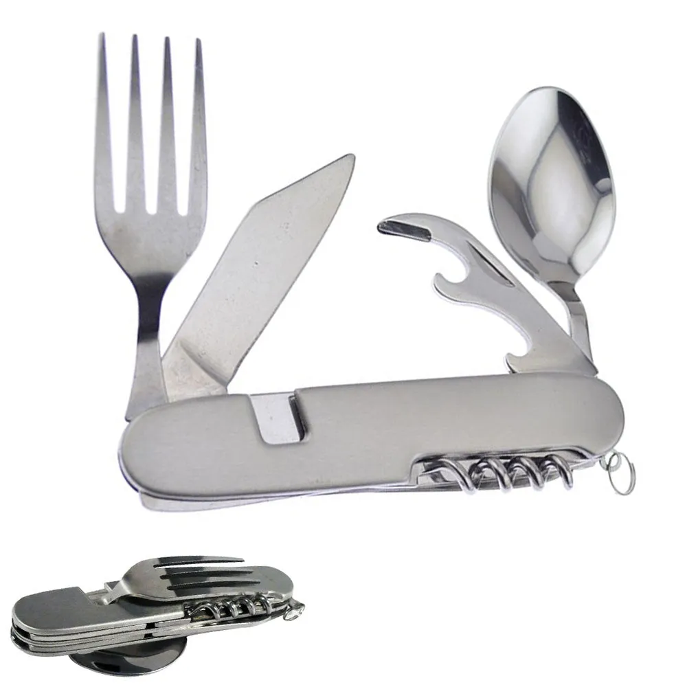 1 Set 7 in 1 Camping Cutlery Stainless Steel Eating Utensils Fork Knife Spoon