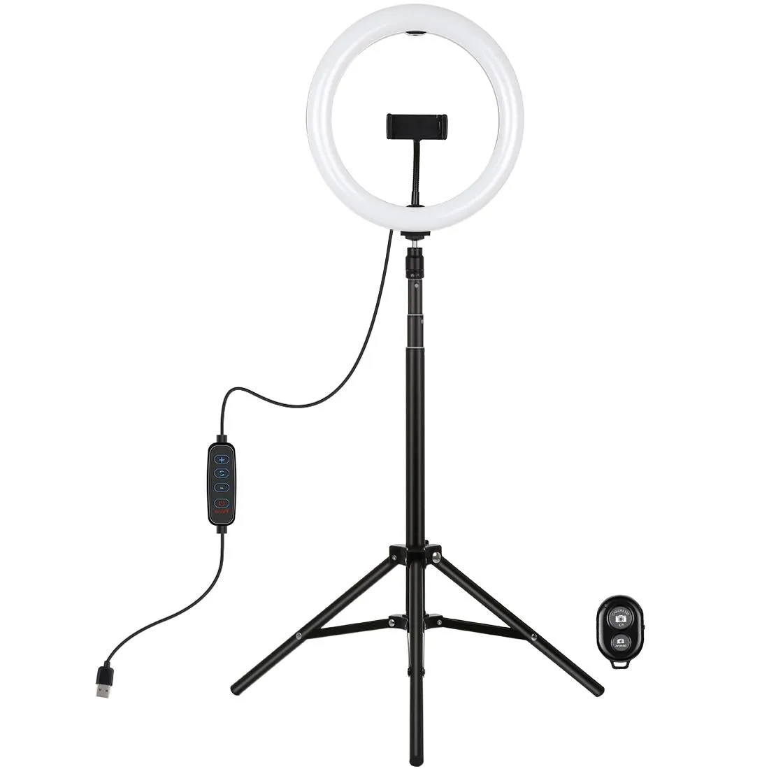 10.2 26cm Ring Light Kit with Tripod Usb 3 Modes Dual Colour Phone Clamp Remote - Black