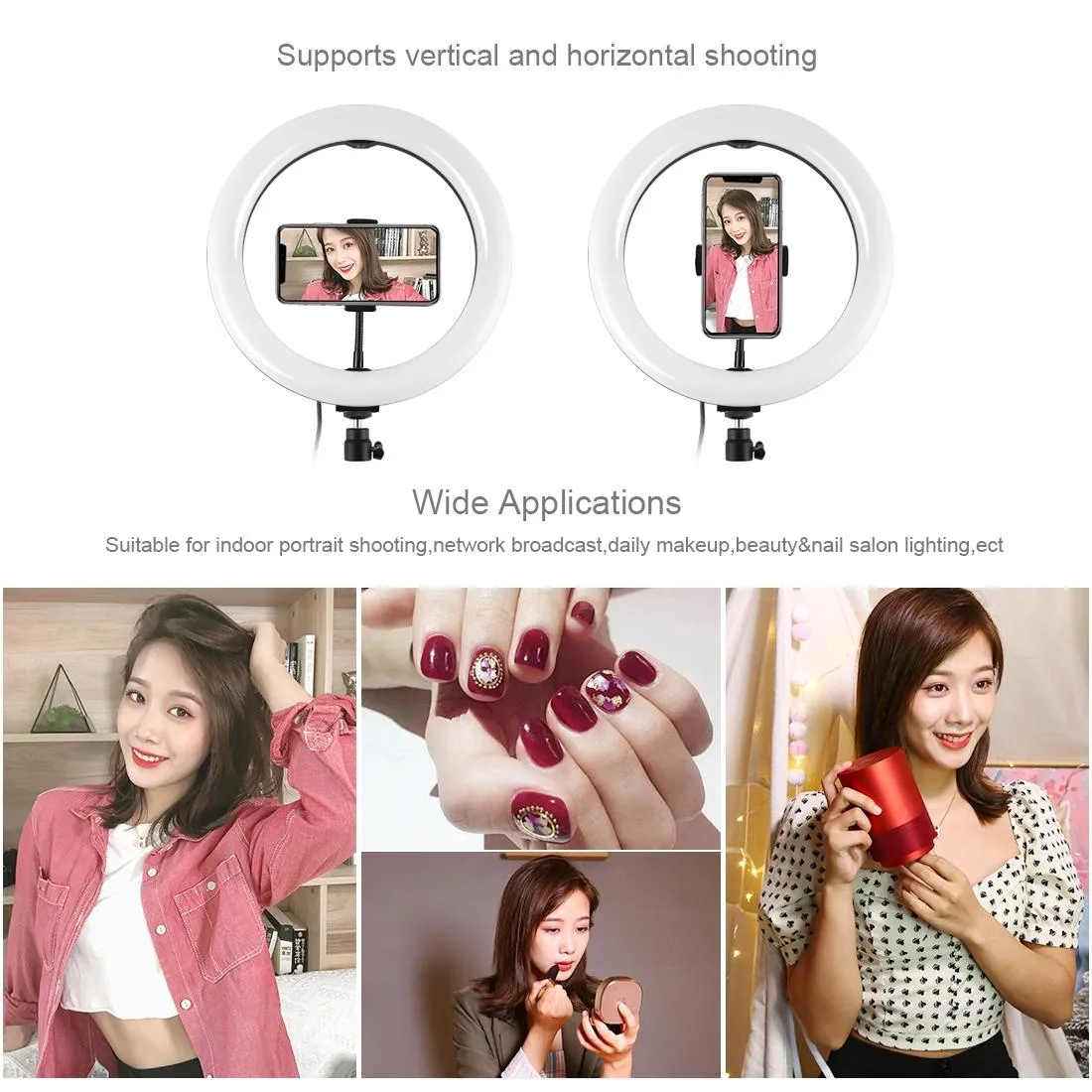 10.2 26cm Ring Light Kit with Tripod Usb 3 Modes Dual Colour Phone Clamp Remote - Black