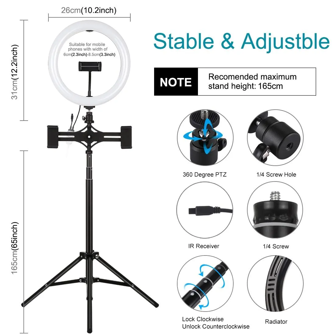 10.2 Rgbw Led Ring Light Kit with Tripod and Phone Mount