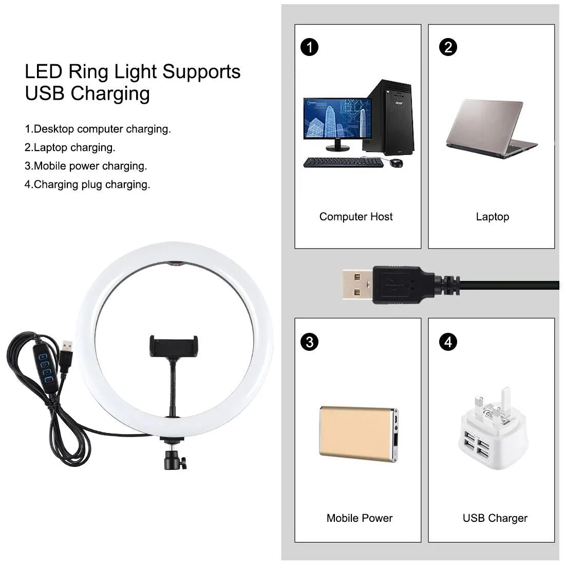 11.8" LED Ring Light Kit with Tripod & Dual Phone Bracket | 3 Modes | Dual Colour Temperature | USB Live Broadcast | Black