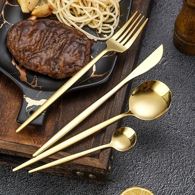 24 Piece Golden Stainless Steel Flatware Set