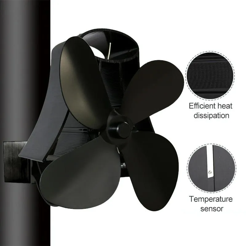 4-Blade Heat Powered Fireplace Stove Fan | Aluminium | Compact & Efficient Heat Distribution