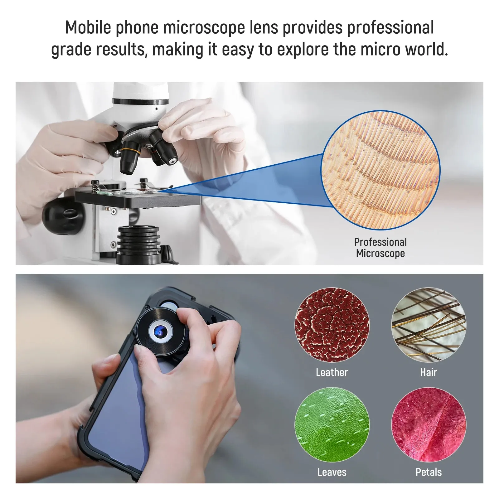 45x Rechargeable Phone Microscope with 50mah Battery for Iphone Samsung 17mm Lens Adapter Included