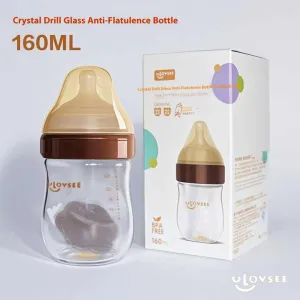 Anti-flatulence baby glass bottle nursing wide neck. زجاجة رضاعة مضادة للانتفاخ للأطفال حديثي الولادة ذات عنق