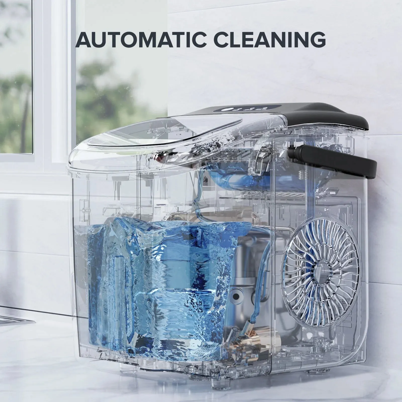 Auseo 26 lbs/24H Countertop Ice Maker Machine, 9 Bullet-Shaped Ice in 6 Min, Auto-Cleaning, Black