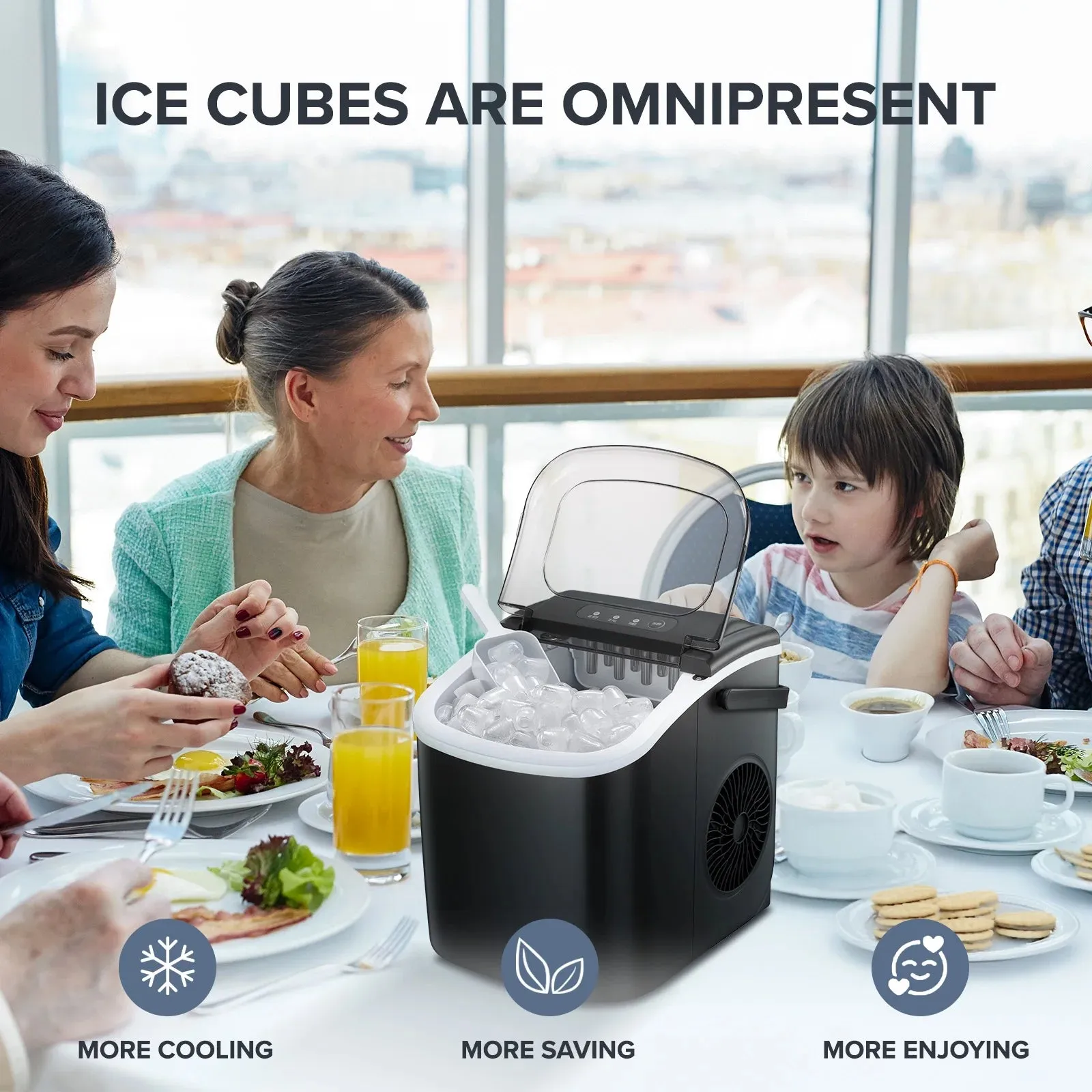 Auseo 26 lbs/24H Countertop Ice Maker Machine, 9 Bullet-Shaped Ice in 6 Min, Auto-Cleaning, Black