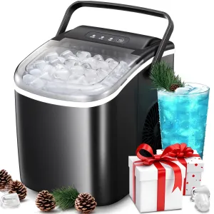 Auseo 26 lbs/24H Countertop Ice Maker Machine, 9 Bullet-Shaped Ice in 6 Min, Auto-Cleaning, Black