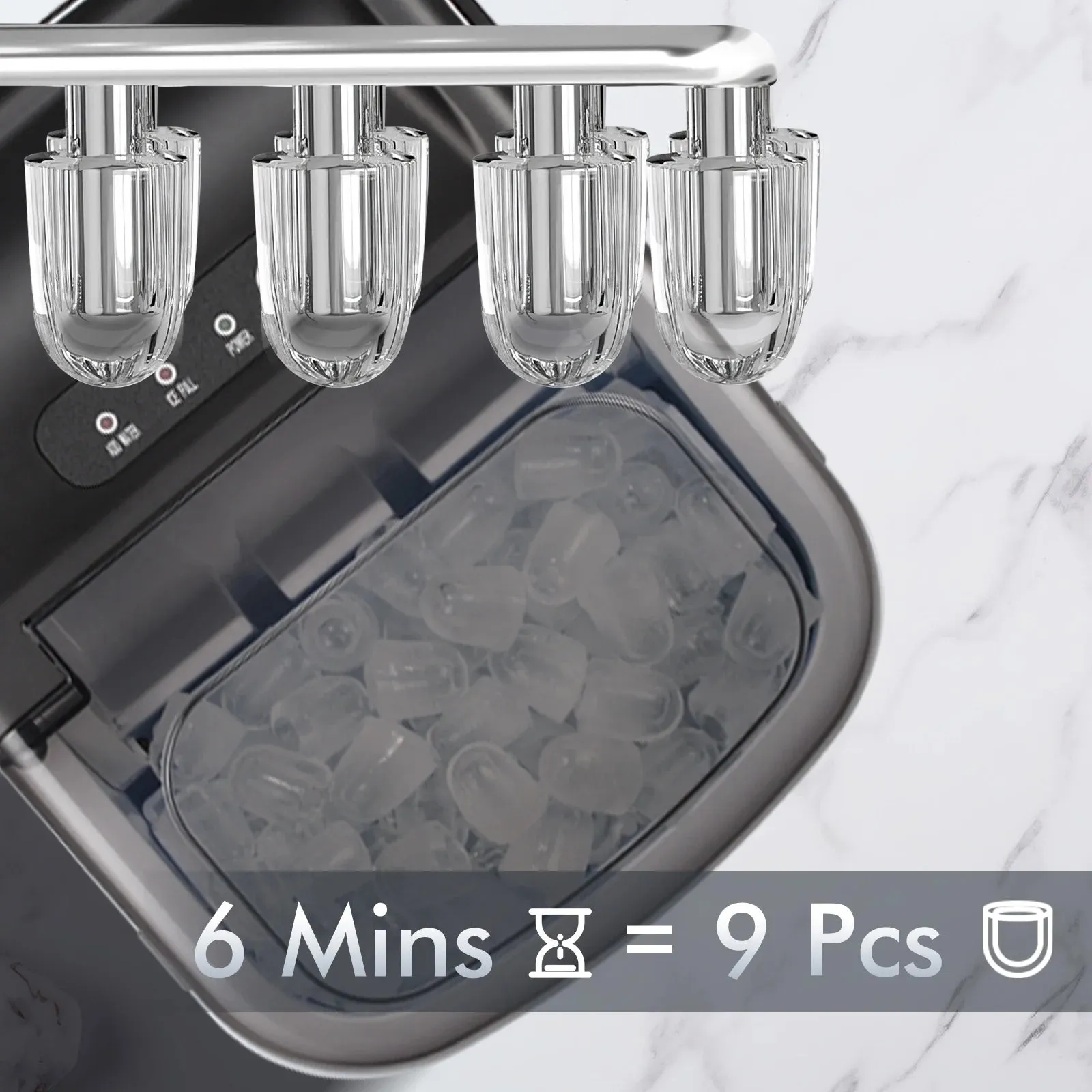 Auseo 26 lbs/24H Countertop Ice Maker Machine, 9 Bullet-Shaped Ice in 6 Min, Auto-Cleaning, Black