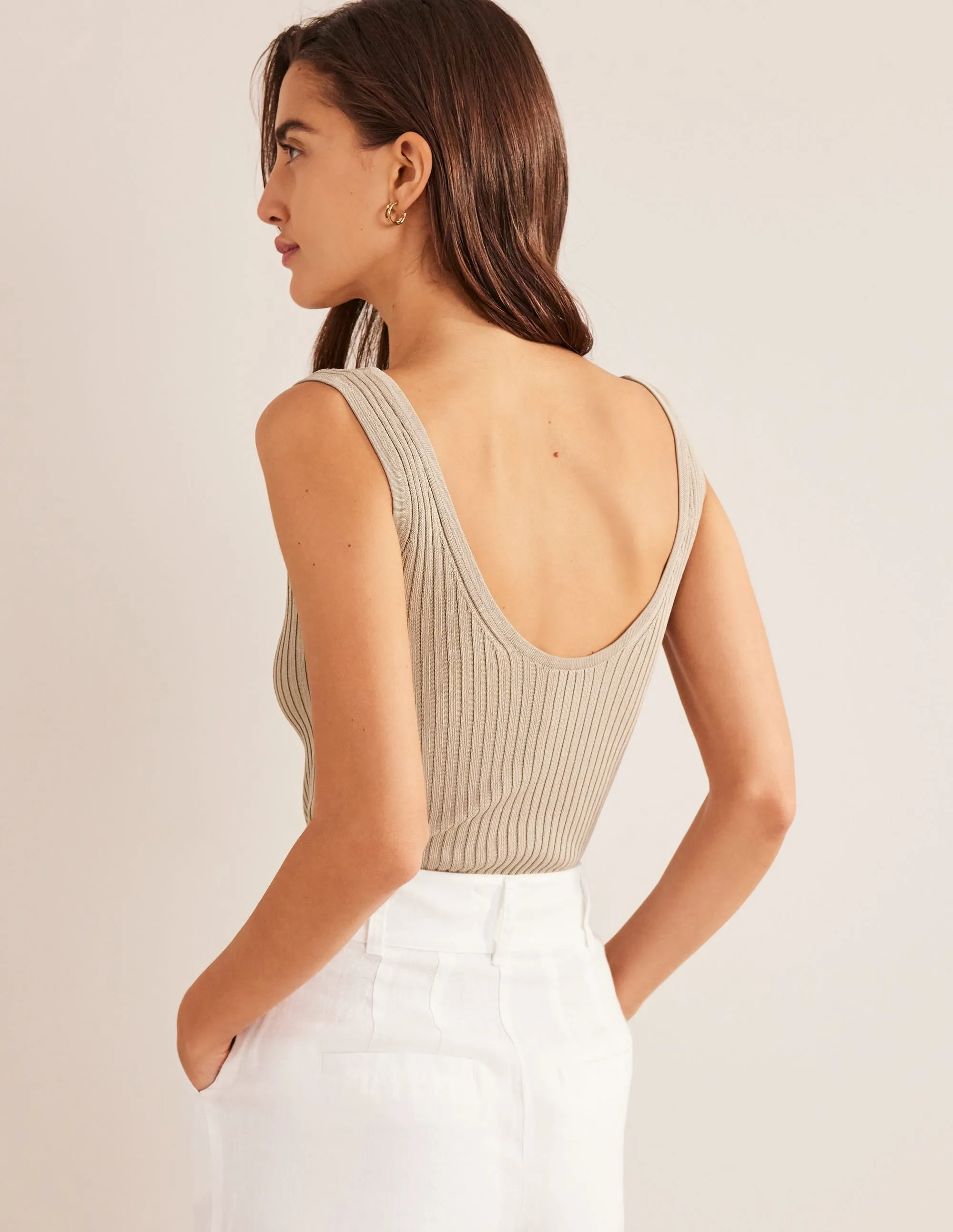 Cropped Wide Neck Rib Cardigan-Stone