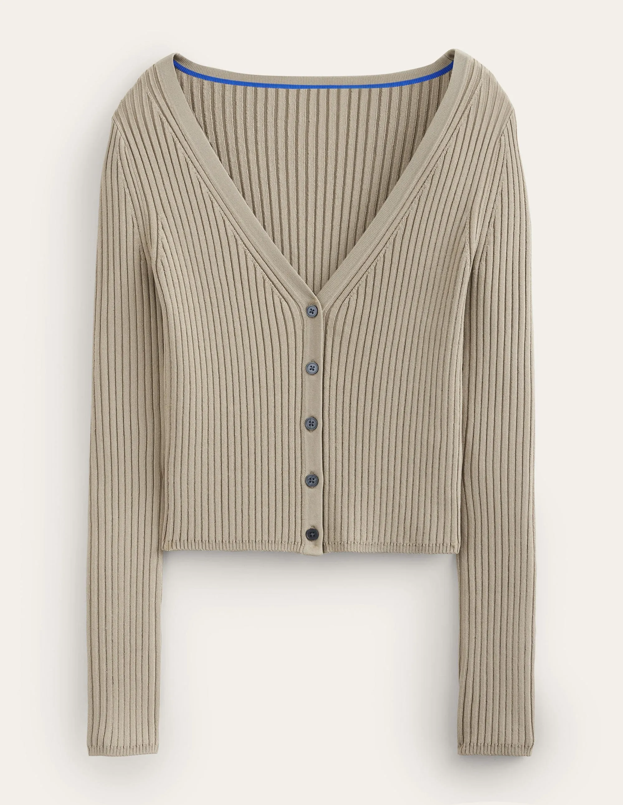 Cropped Wide Neck Rib Cardigan-Stone