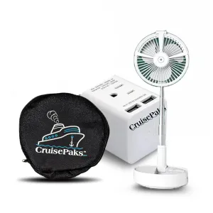 Cruise Essentials Portable Floor Fan wall plug Fan bag Bundle