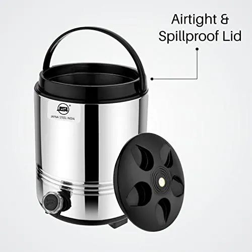 JSI Stainless Steel Hot & Cold Water Jug/Containers 8 Liters I PUF Thermally Insulated Water Dispenser for Office Kitchen I Keeps Beverages Fresh I Easy Tu Use & Maintain I Leak-Proof tap