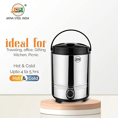 JSI Stainless Steel Hot & Cold Water Jug/Containers 8 Liters I PUF Thermally Insulated Water Dispenser for Office Kitchen I Keeps Beverages Fresh I Easy Tu Use & Maintain I Leak-Proof tap