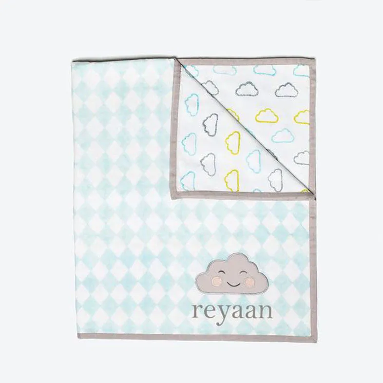 Organic Quilted Blanket <br> Blue Cloud<br><span style="font-size: 10px;">Can be Personalised</span>