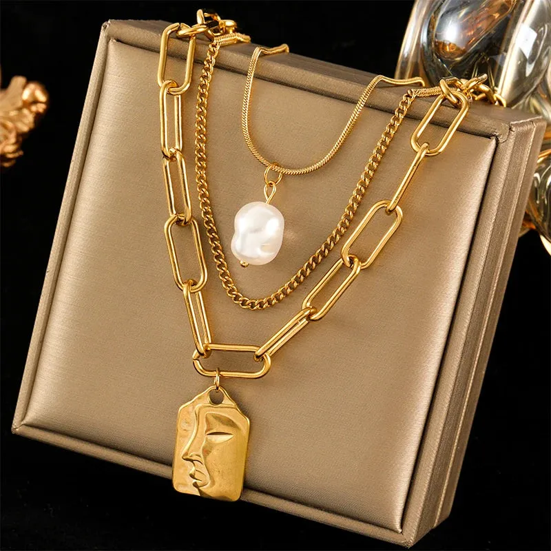 Stainless Steel Moon Starfish Heart Portraits Pendant Necklace