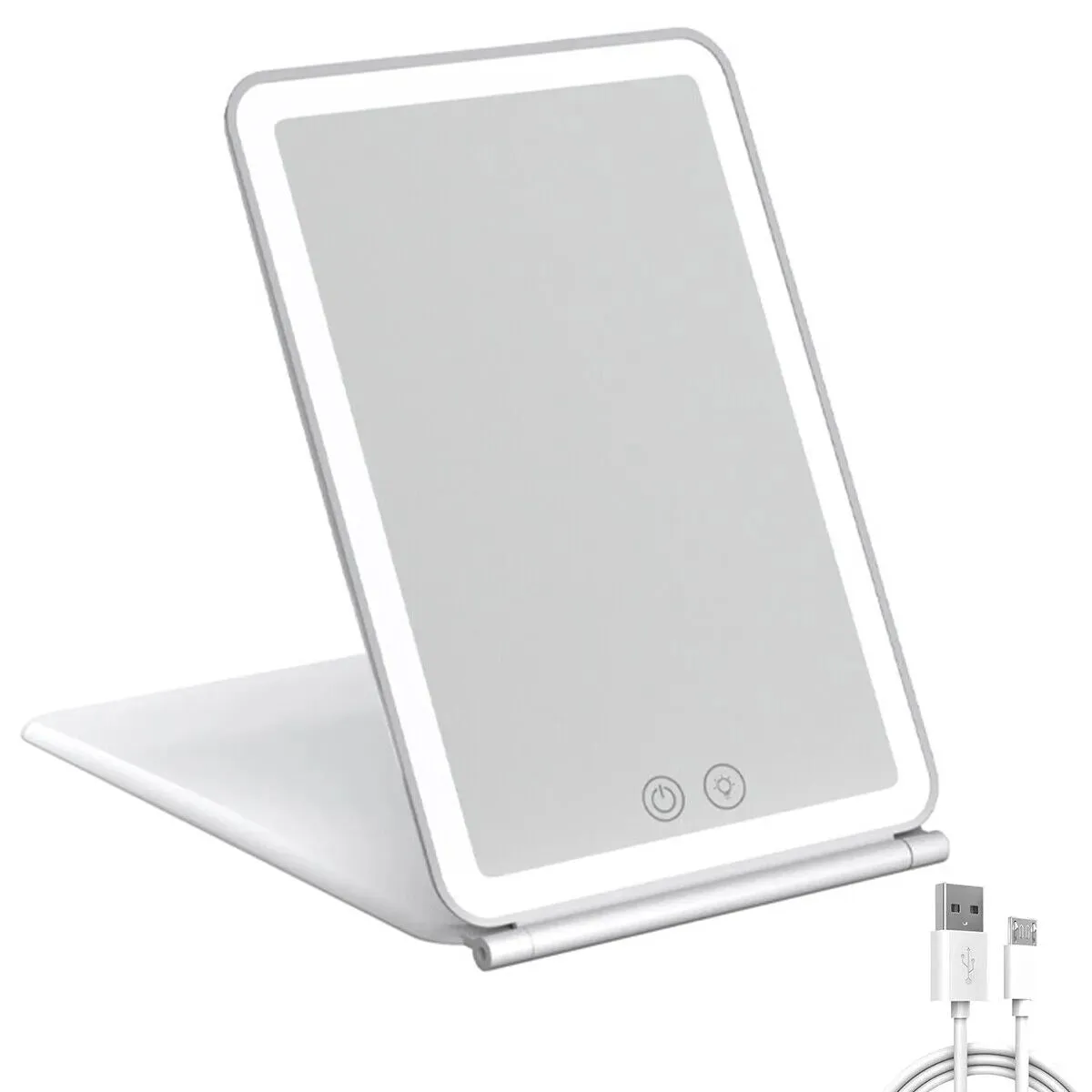 Touch Screen LED Makeup Mirror - Foldable, 3-Color Lighting, USB Rechargeable