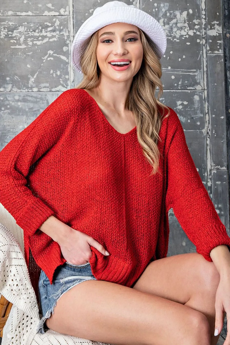 Wide Neck Front Seam Knit Sweater