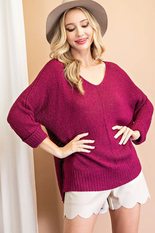 Wide Neck Front Seam Knit Sweater